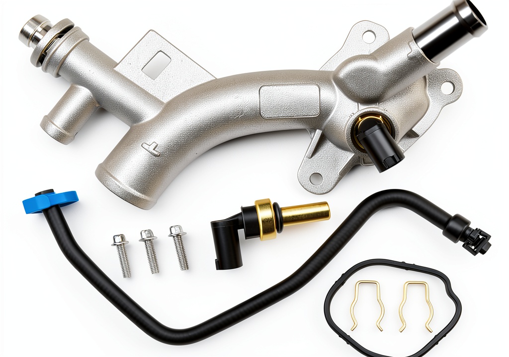 Installing Aluminum Water Outlet AUTOBABA Thermostat Part on a wooden workbench