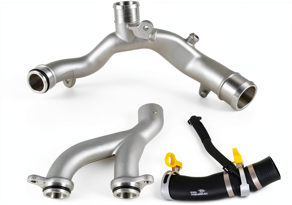 Installing AULINK Aluminum Water Outlet Pipe for Land Rover on a wooden workbench