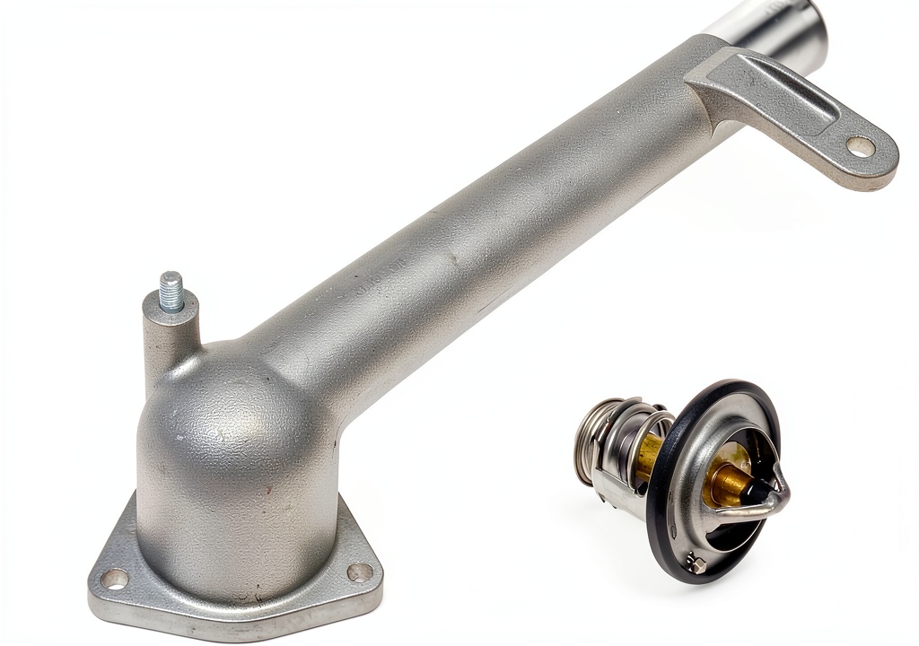 Installing Dorman Engine Thermostat Housing Assembly on a wooden garage workbench