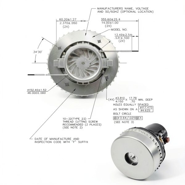 120V 2-Stage Vacuum Motor by Rendrox for Commercial Cleaners-2